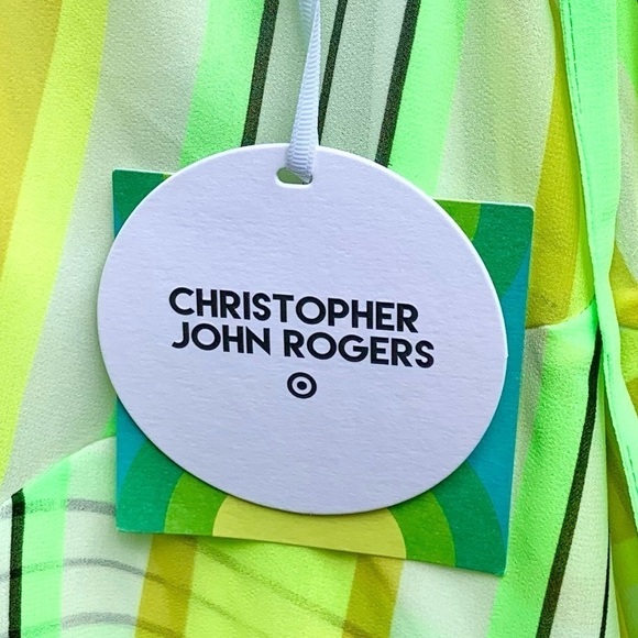 🌻NEW (w/tags) Christopher John Rogers Striped Yellow Green Slip Dress Size 16W - Picture 7 of 9